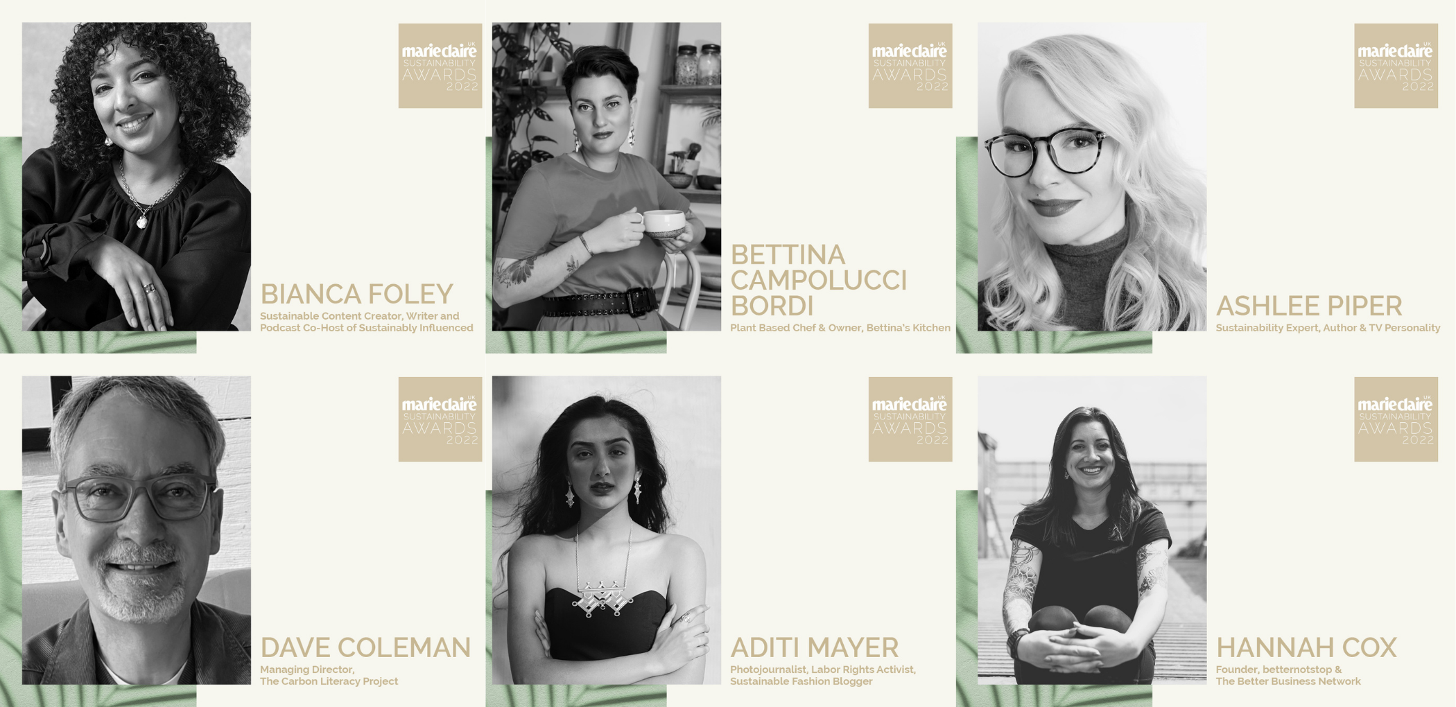 Images of judges for the Marie Claire Sustainability Awards 2022
